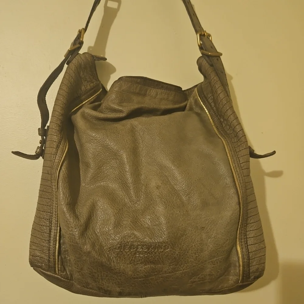 Liebeskind Elenor Taupe Genuine Leather Shoulder Bag Luxury Designer Purse
